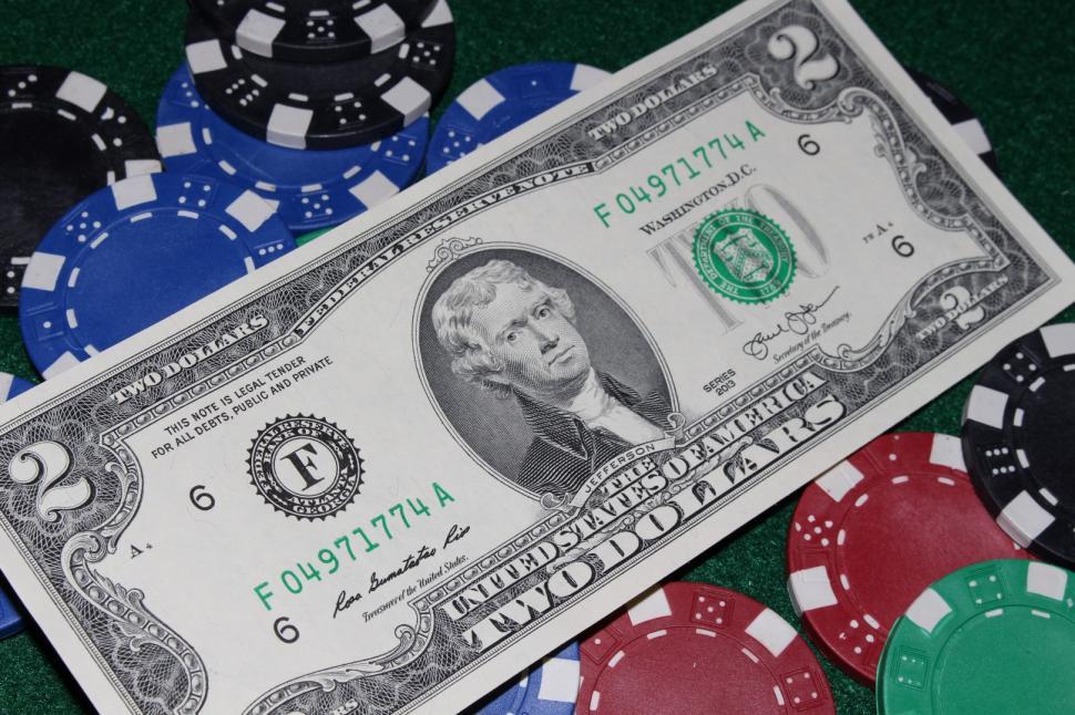 Free Image of 2 dollar bill and poker chips 
