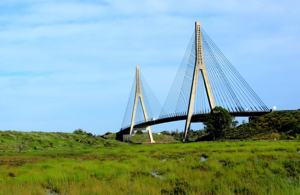 Free Image of Suspension bridge over River Guadiana spanning the Portuguese-Sp 