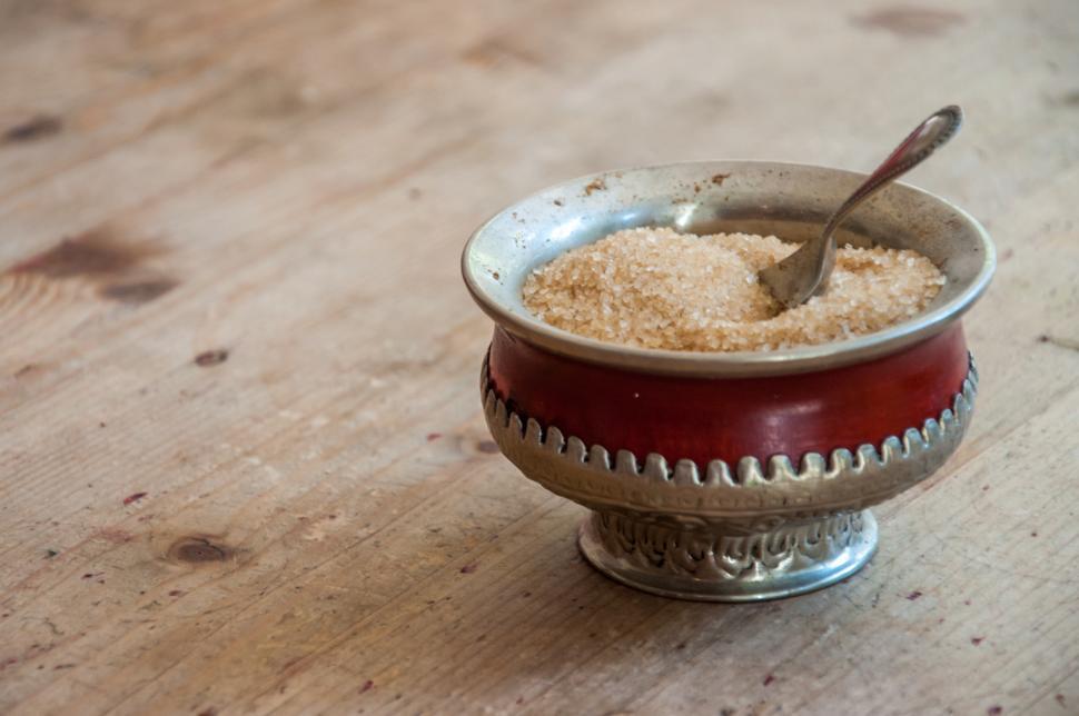 Free Image of Vintage sugar bowl with a spoon 