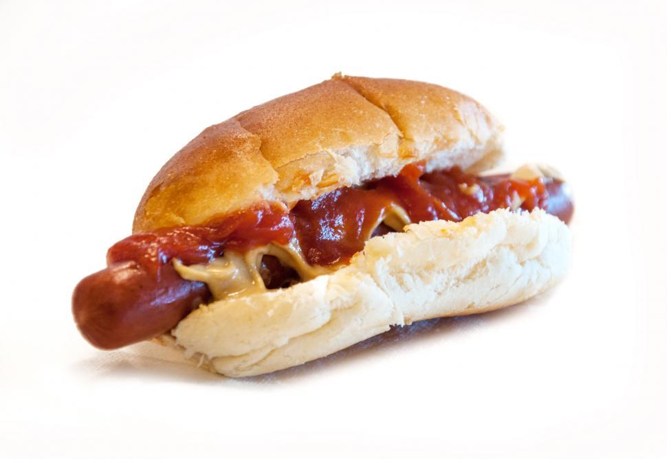 Free Image of Hot Dog with mustard and ketchup isolated 