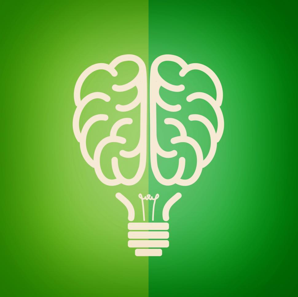 Download Free Stock Photo of Green lightbulb brain - Green concept 