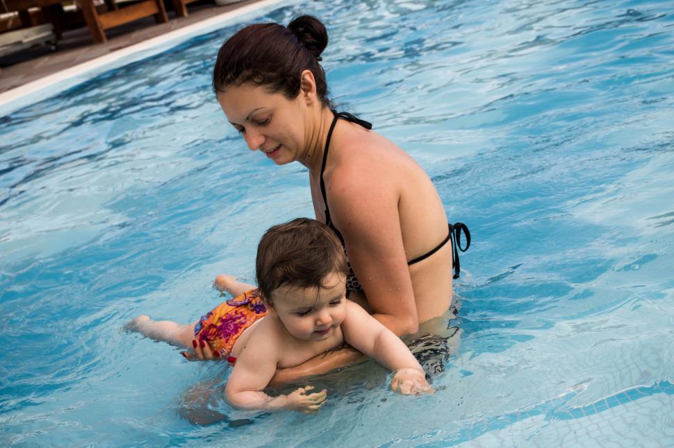 Free Image of Woman and Child Swimming in Pool 