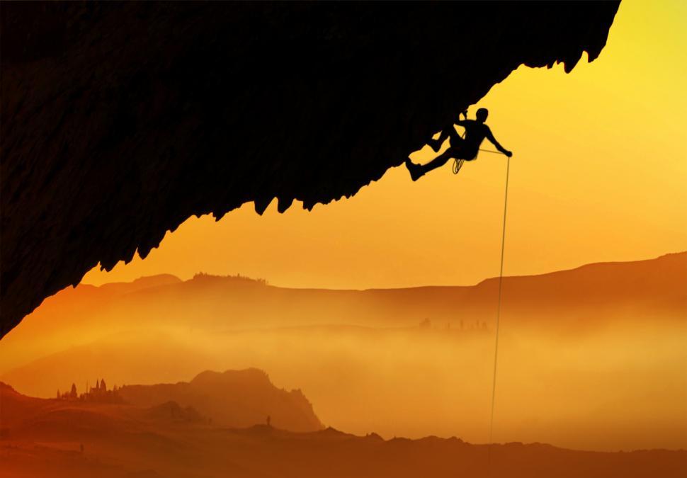 Free Image of Alpinist - Silhouette at dawn 
