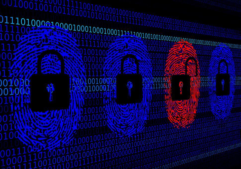 Download Free Stock Photo of Cybersecurity concept - Open and closed locks with digital finge 