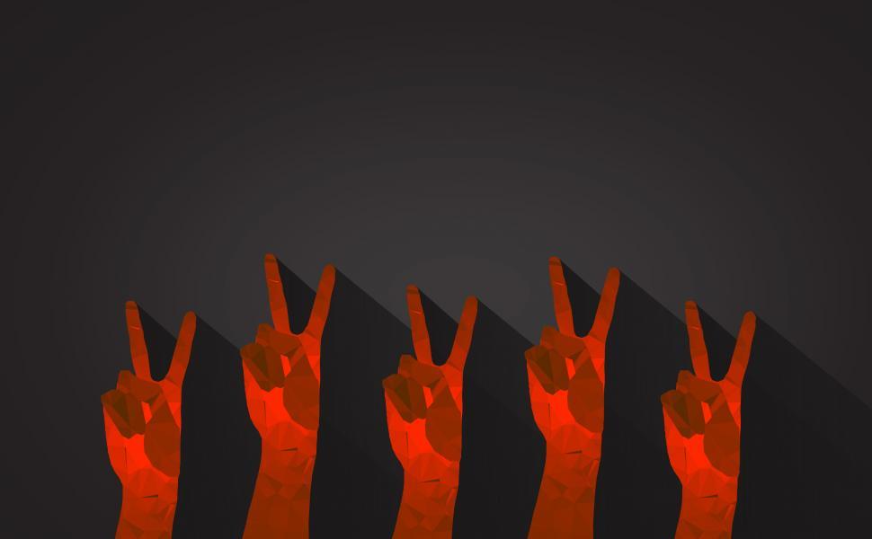 Download Free Stock Photo of Many hands displaying the victory sign 