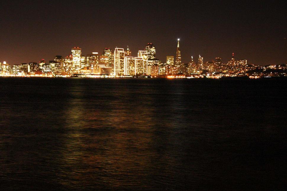 Free Image of san francisco california sunset city pacific ocean bay downtown night lights skyline 