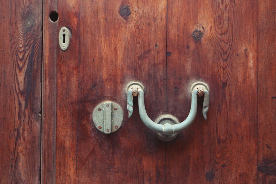 Free Image of Close Up of a Door Handle on a Wooden Door 