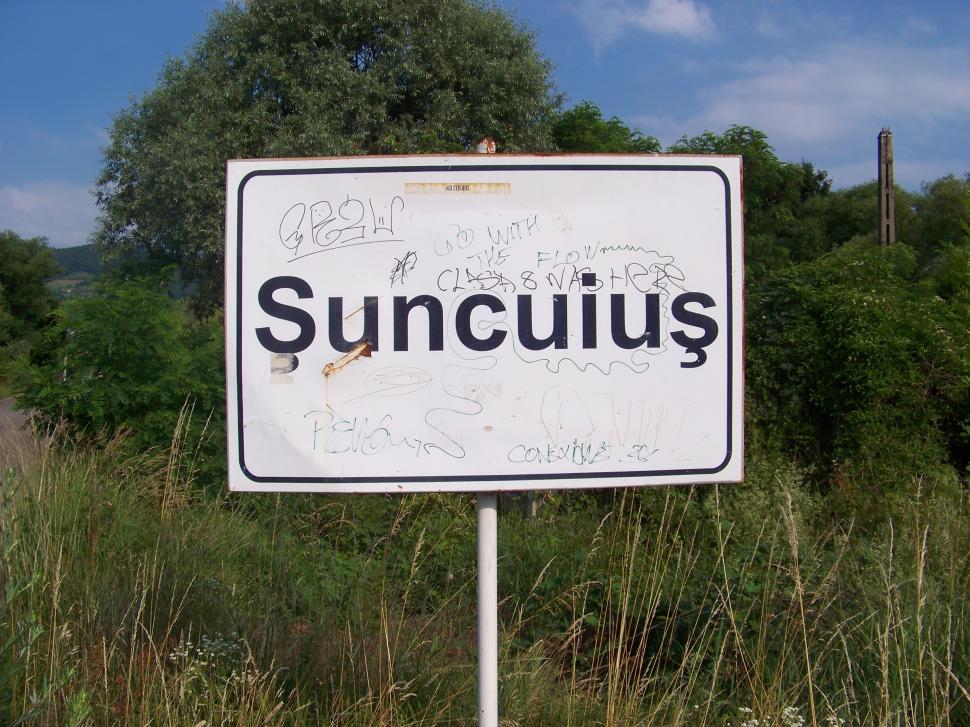 Free Image of Vandalized town limit sign in Romania  