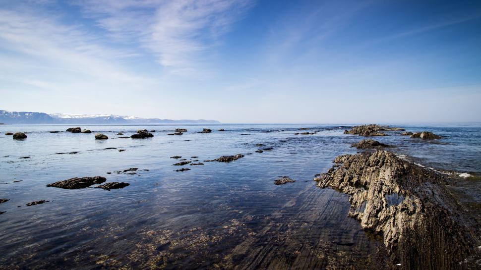 Free Image of Rippling Body of Water With Scattered Rocks 