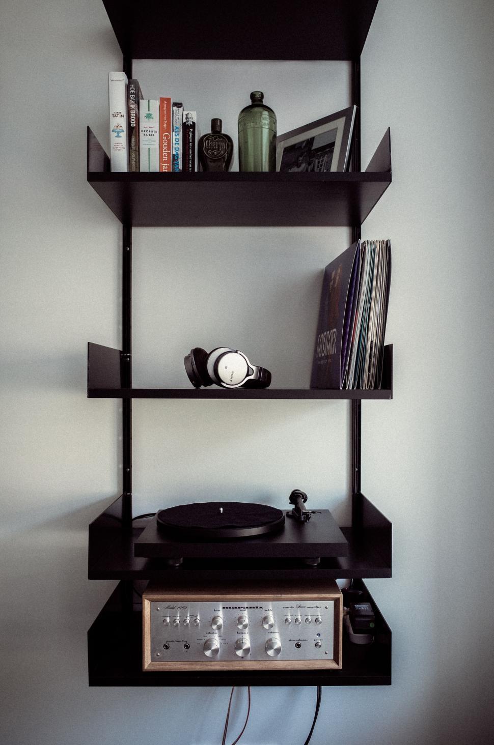 Free Image of Record Player on Shelf 