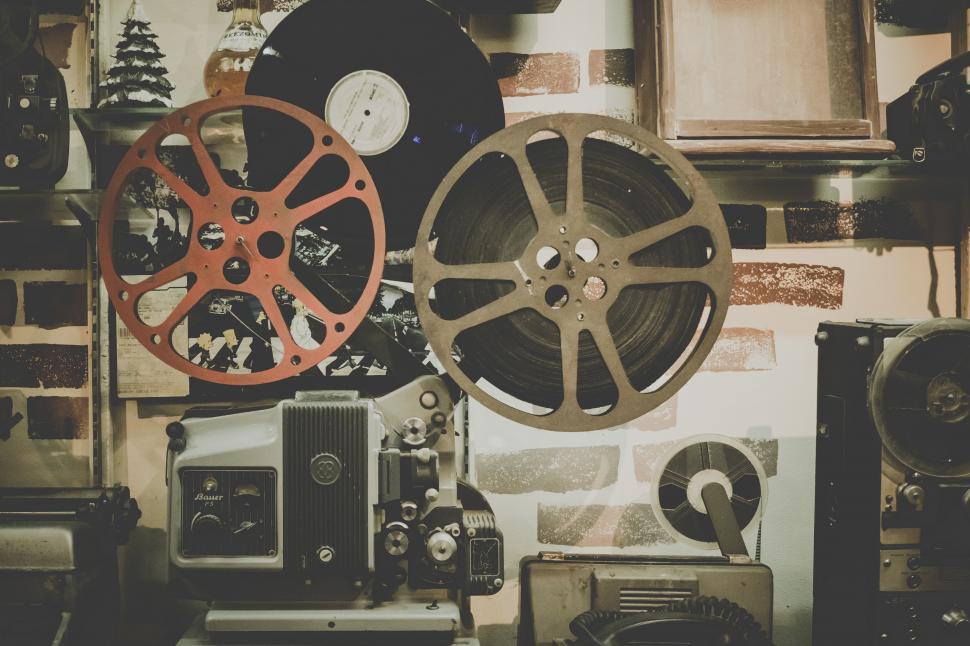 Free Image of Collection of Vintage Movie Equipment on Table 