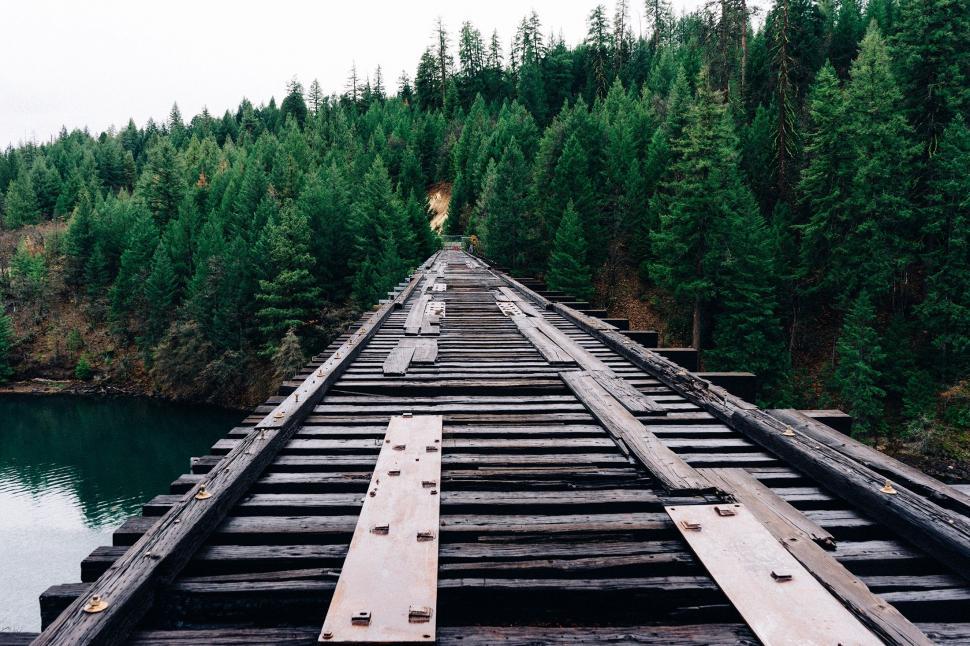 Free Image of Train Track Crossing Over a Body of Water 