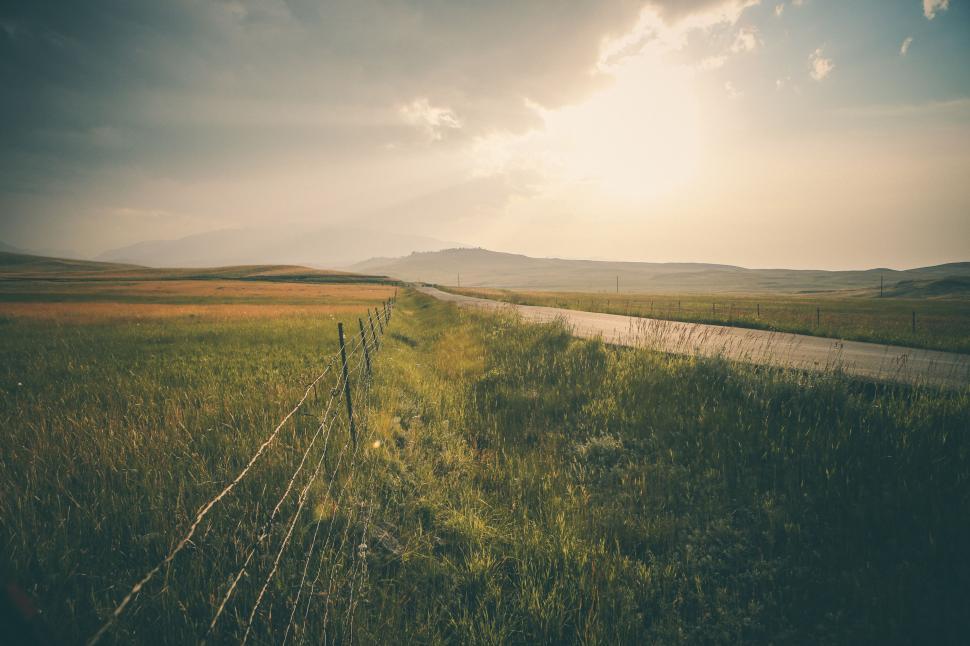 Free Image of Field With Fence and River 
