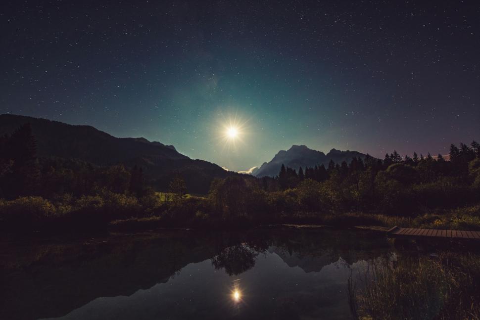 Free Image of Full Moon Shines Over Mountain Range 