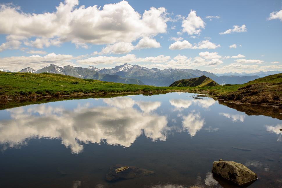 Free Image of Lake Surrounded by Mountains and Grass 