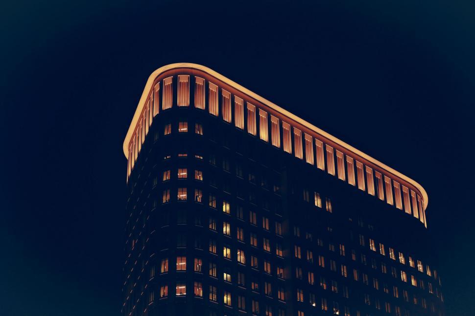 Free Image of Illuminated Tall Building in Night 