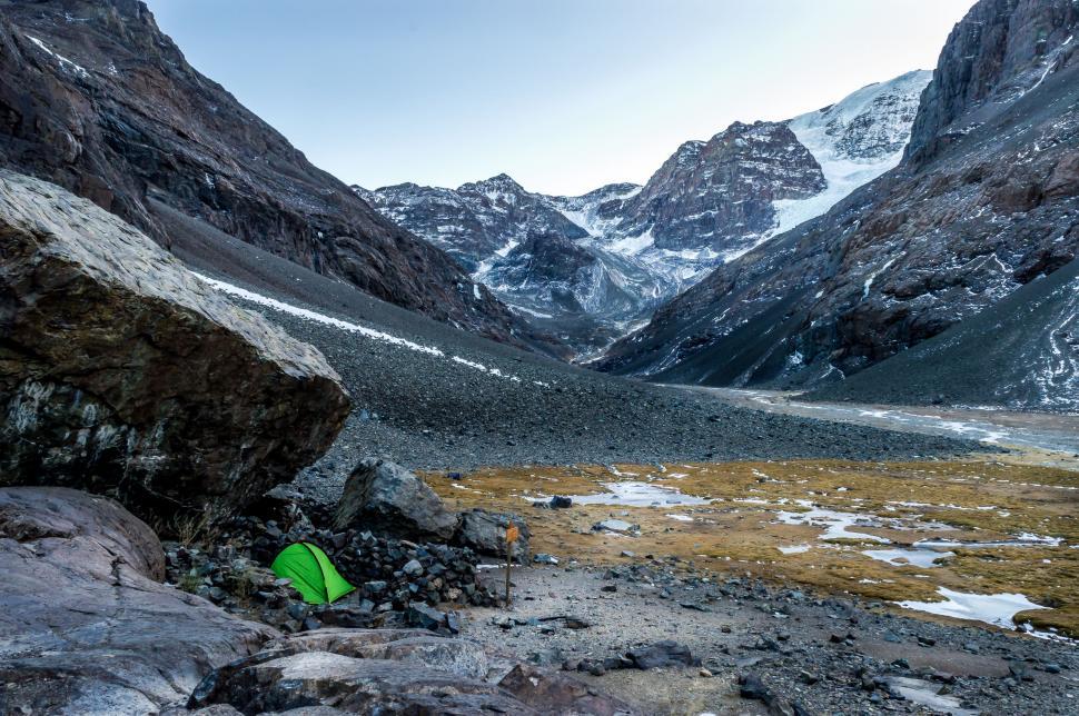 Free Image of Green Tent on Rocky Hillside 