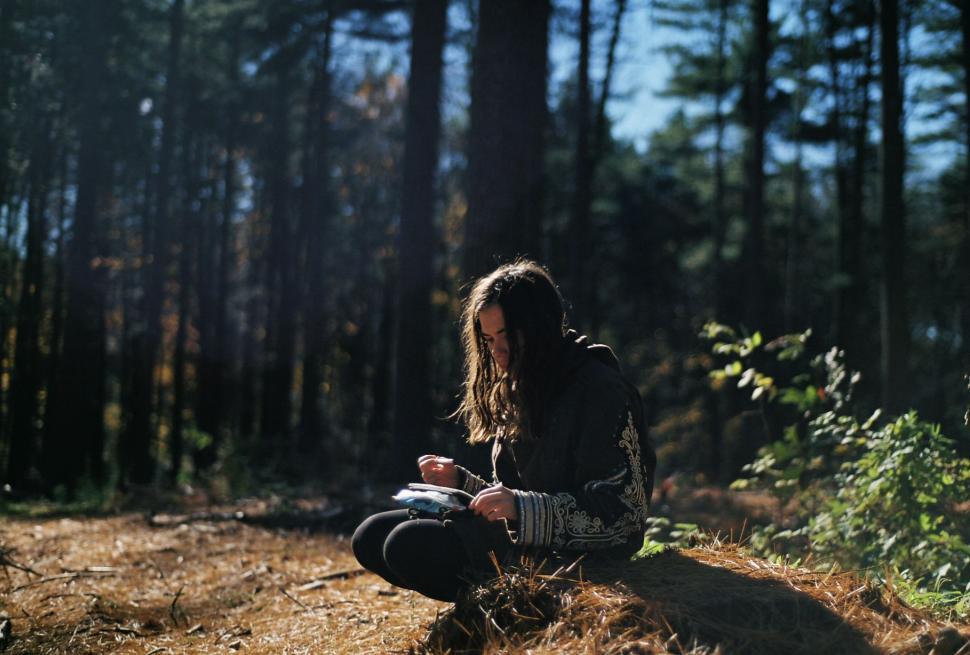 Free Image of Person Sitting in the Middle of a Forest 