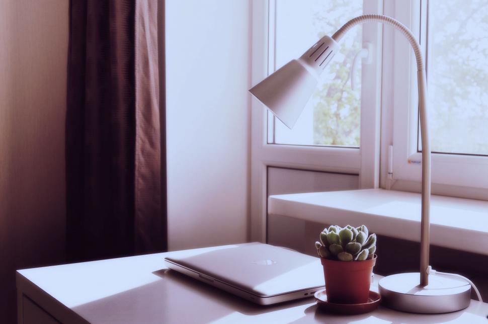 Free Image of Desk With Laptop and Lamp 