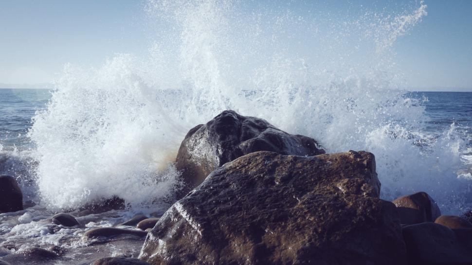 Free Image of Powerful Wave Crashing on Ocean Rock 
