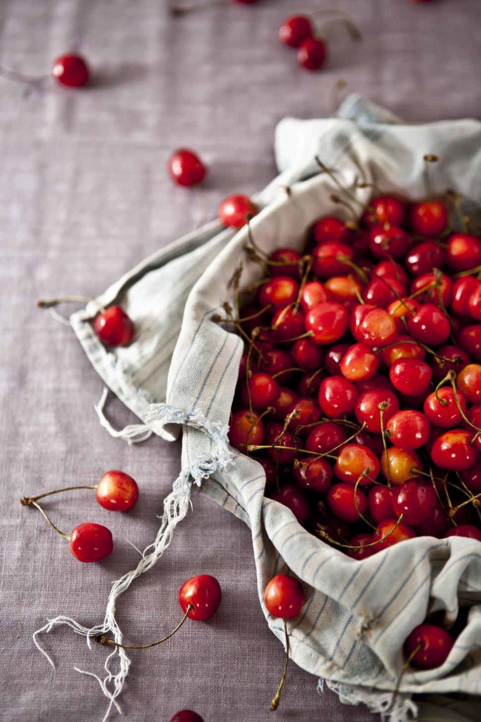 Free Image of Cloth Bag Filled With Cherries 
