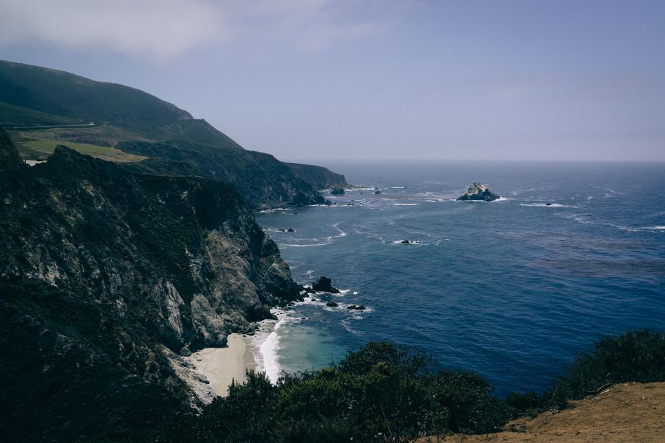 Free Image of View of the Ocean From the Top of a Hill 