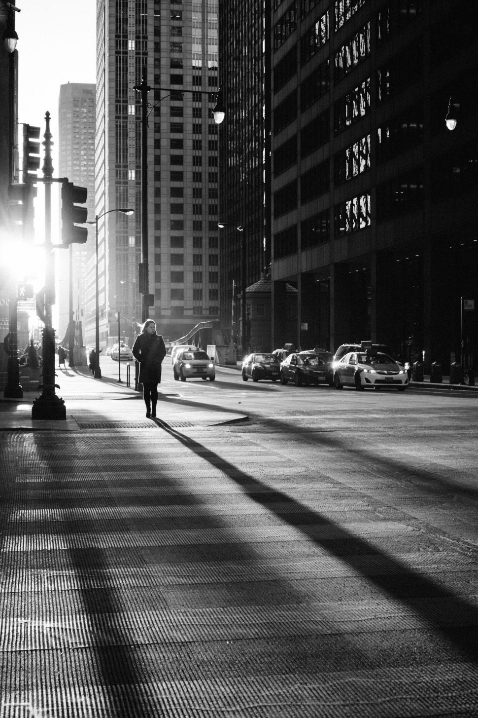 Free Image of Person Walking Down Street Next to Tall Buildings 
