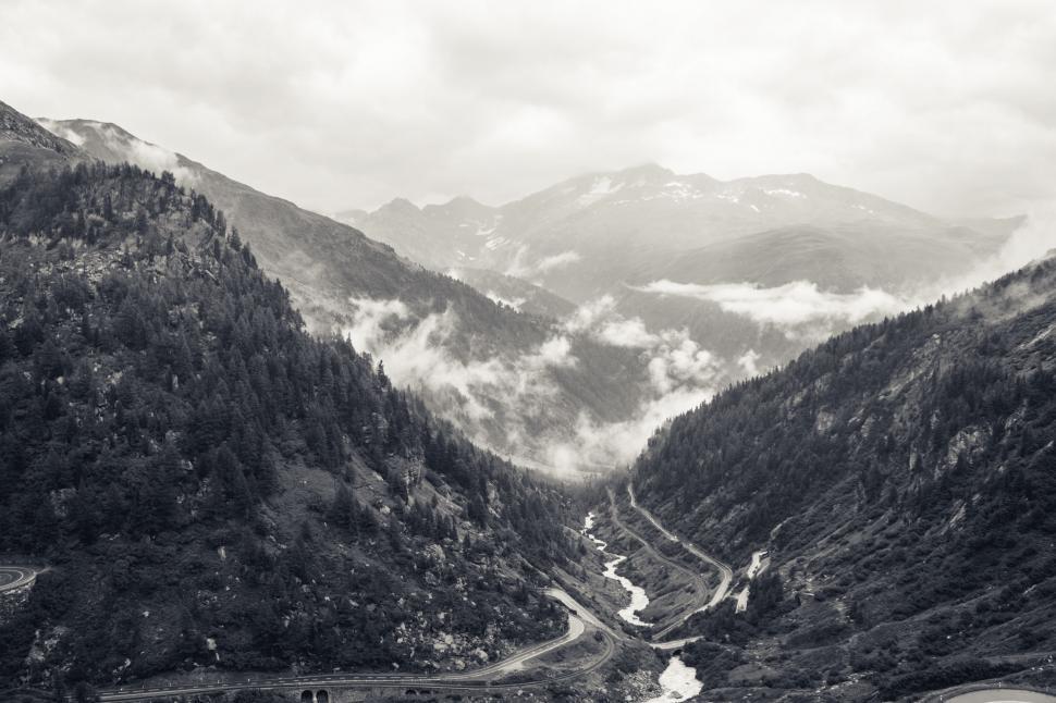 Free Image of Majestic Mountain Valley in Monochrome 