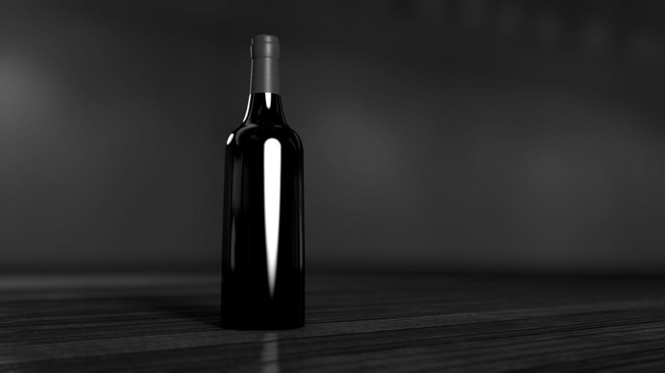 Free Image of Black and White Photo of a Bottle of Wine 