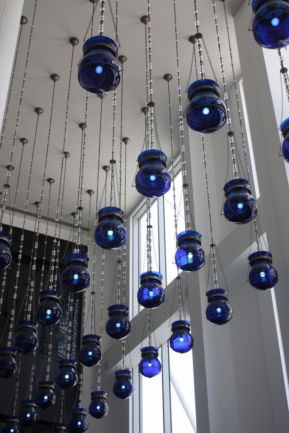 Free Image of Blue Balls Hanging From Ceiling 