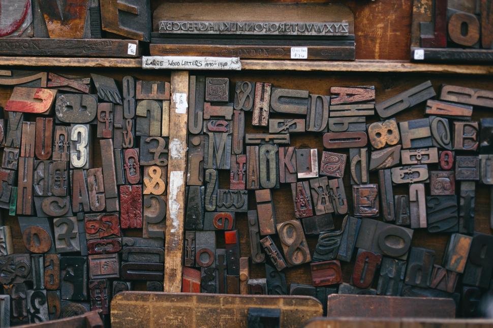 Free Image of Large Collection of Wooden Letters and Numbers 