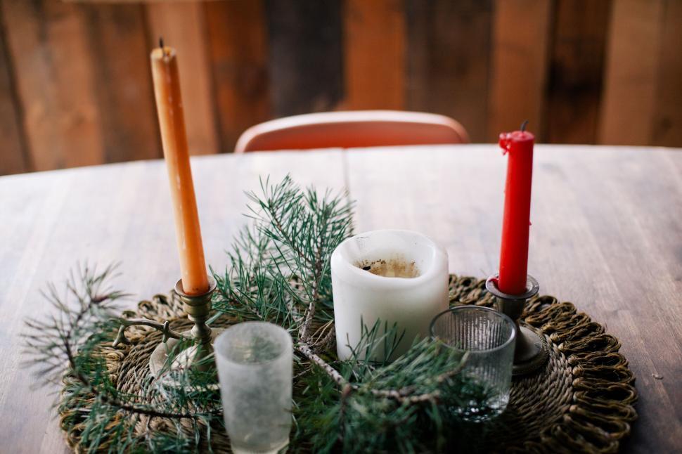Free Image of Wooden Table With Tray of Candles 