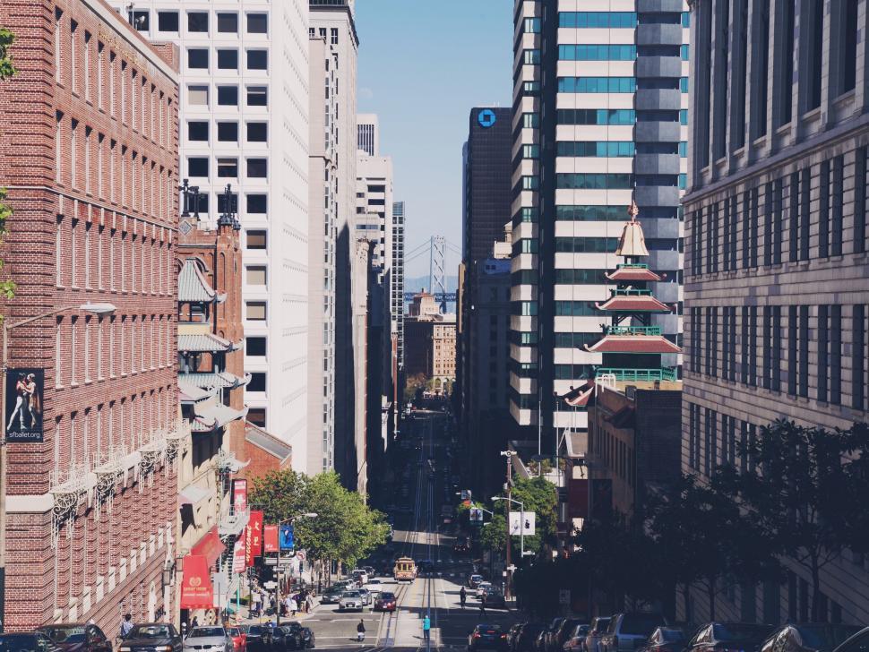 Free Image of Busy City Street With Tall Buildings 