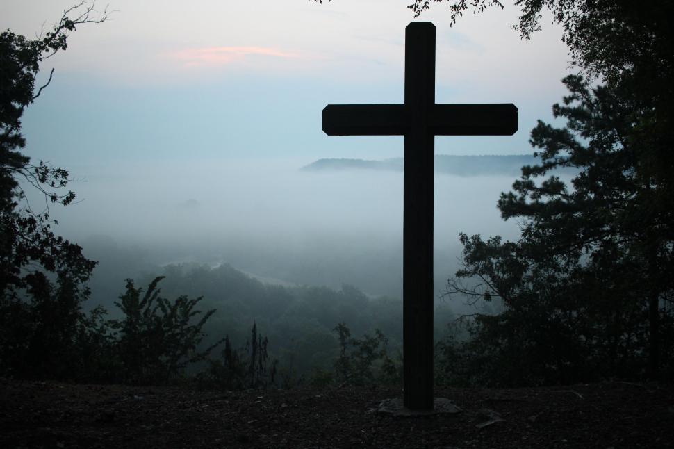 Free Image of Cross on Top of Hill in Fog 
