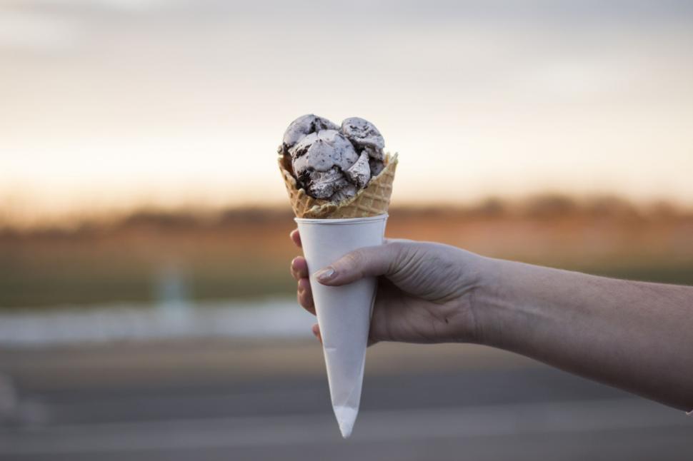 Free Image of Hand Holding Cone of Ice Cream 