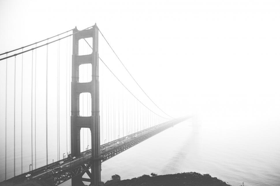 Free Image of Black and White Photo of the Golden Gate Bridge 