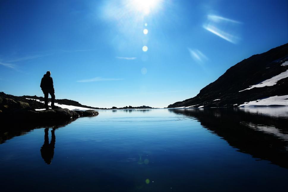 Free Image of Person Standing on Edge of Body of Water 