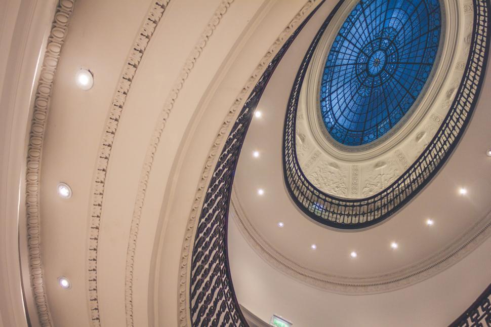 Free Image of Spiral Staircase With Blue Skylight 