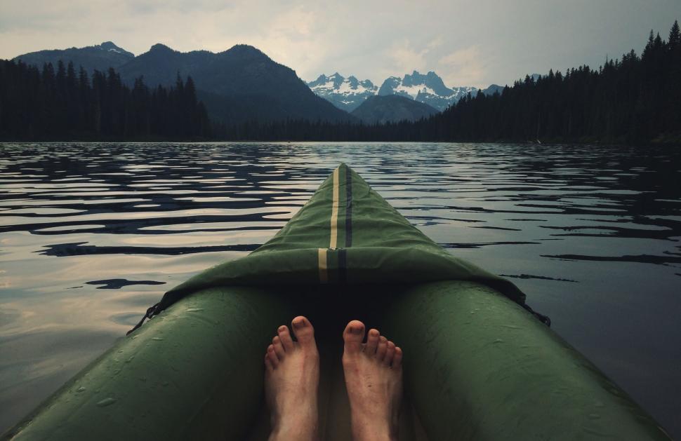 Free Image of Persons Feet in Kayak on Lake 