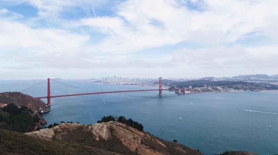 Free Image of A View of the Golden Gate Bridge From the Top of a Hill 