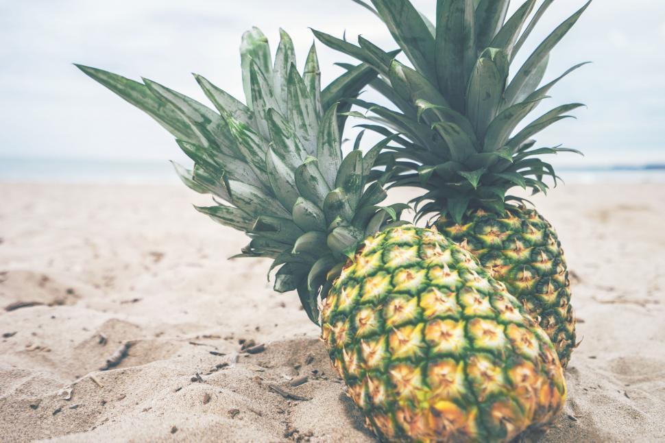 Free Image of Pineapples on Sandy Beach 