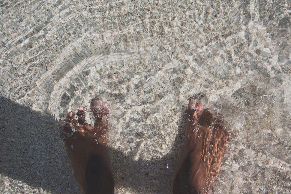Free Image of Person Standing on Beach With Feet in Water 