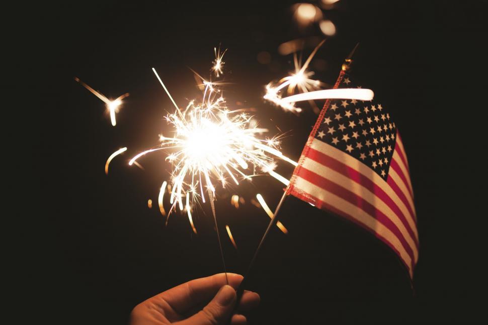 Free Image of Person Holding American Flag and Fireworks 