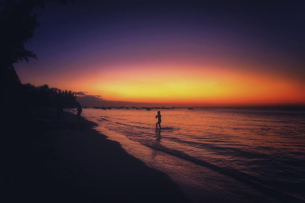 Free Image of Person Standing on Beach at Sunset 