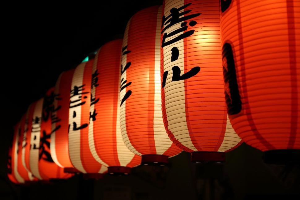 Free Image of Row of Lanterns With Asian Writing 