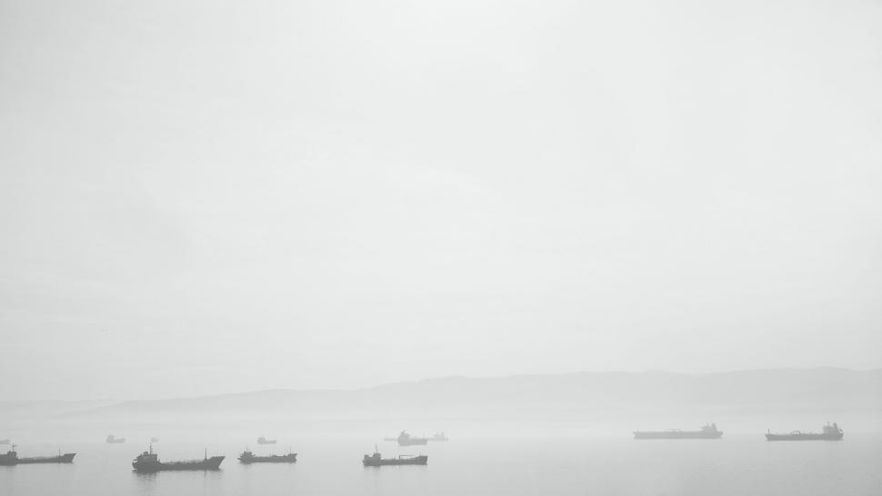 Free Image of Foggy Harbor in Black and White 