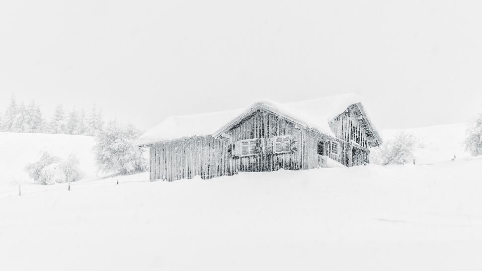 Free Image of Snow-Covered Barn Drawing 
