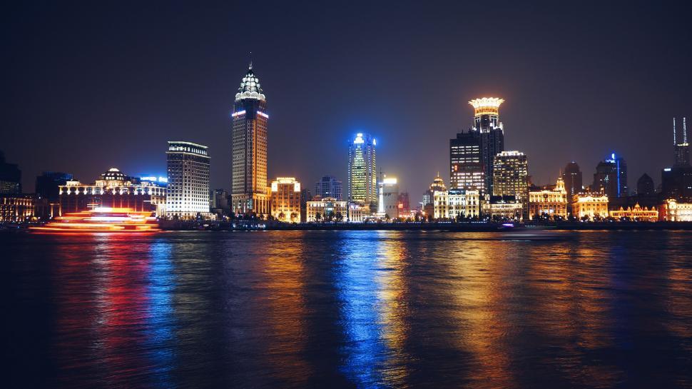 Free Image of City Skyline at Night Across Water 