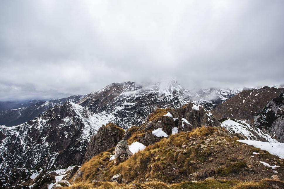 Free Image of Snow-Covered Mountain Range With Grass 