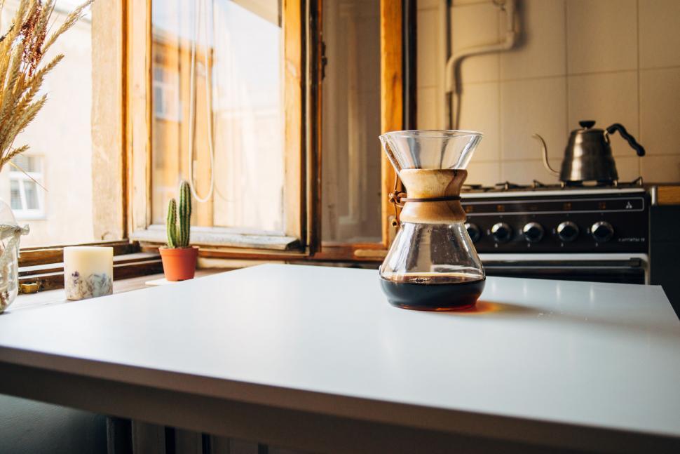Free Image of Coffee Pot Next to Window on Counter 